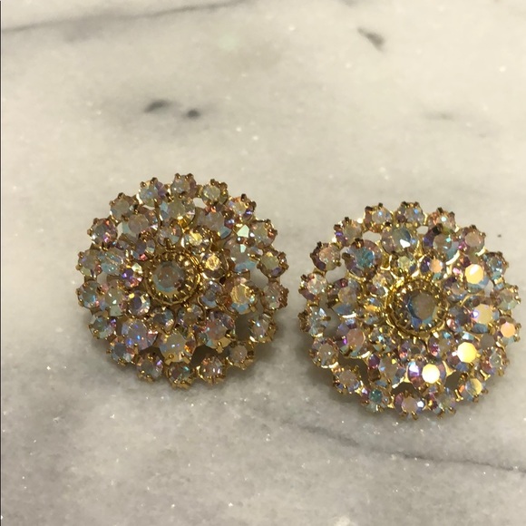 Aurora Borealis Crystal 3/4β Button Earrings,NWT - Picture 3 of 8